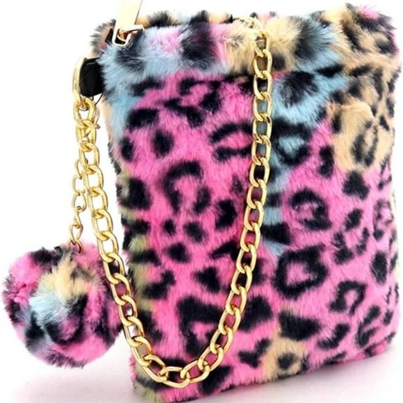 Neon Multicolor Leopard Print Crossbody Bag Clutch Purse - Picture 1 of 4